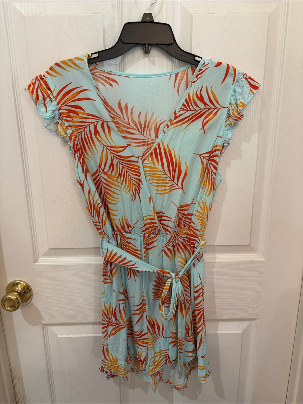 Light Blue Tropical Leaf Romper